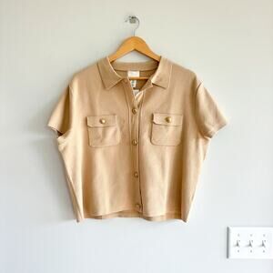 H&M Short Sleeve Button Up Cardigan Sweater Beige Gold XL NWT